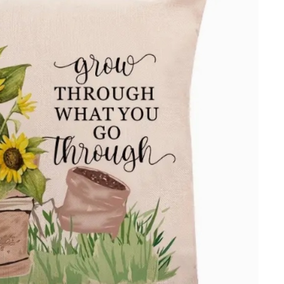 NEW GROW THROUGH WHAT YOU GO THROUGH SUNFLOWER POTTERY LINEN PILLOW COVER 17.7" - Picture 4 of 5